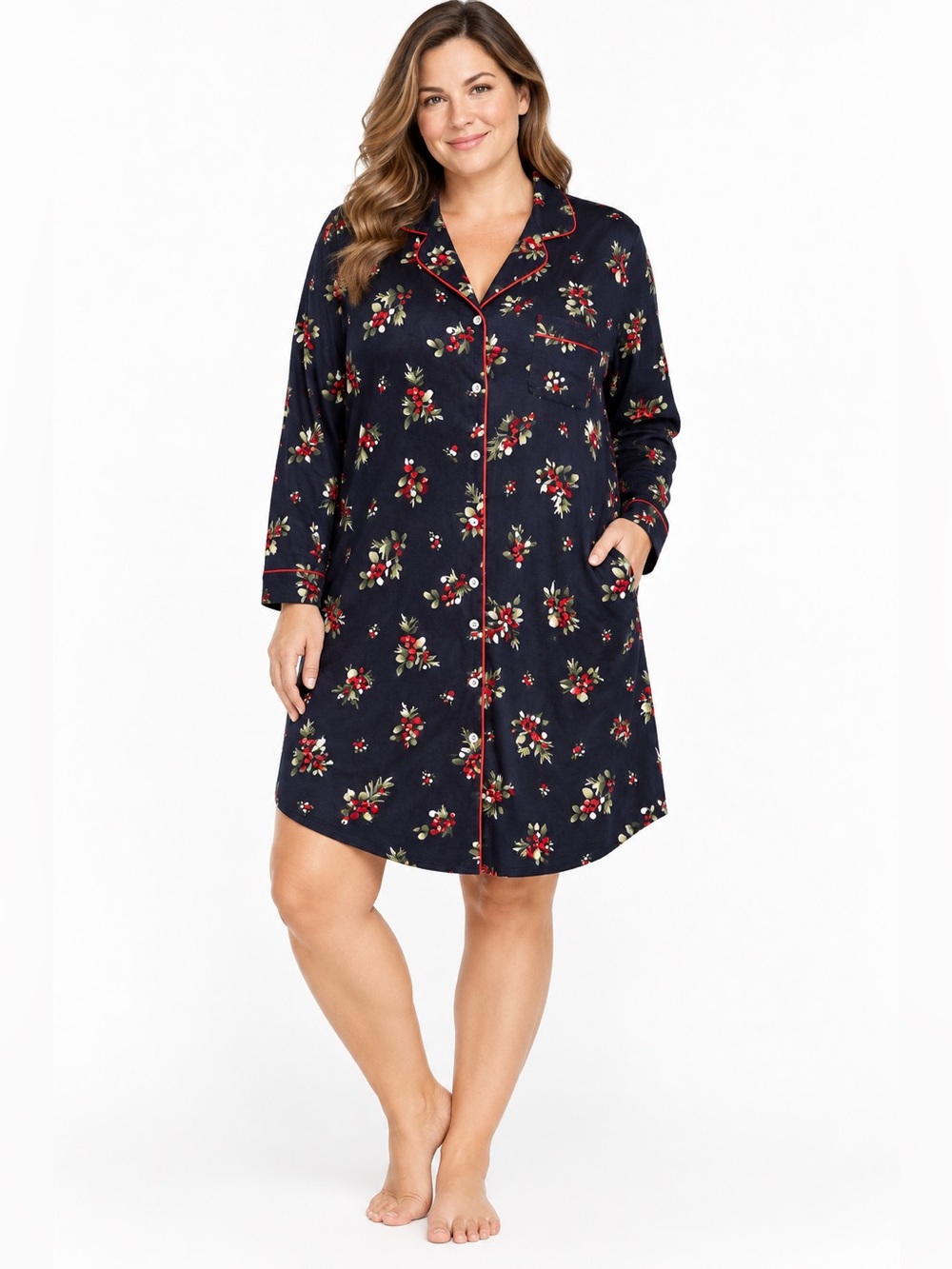 Laura Ashley 1X Holiday Christmas Berry Print Sleep Shirt Nightgown